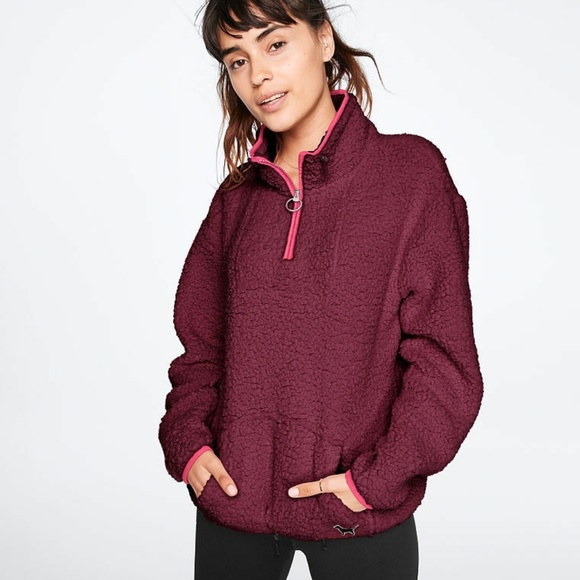 PINK Victoria's Secret Sweaters - Victoria's Secret Pink Quarter Zip Sherpa Pullover